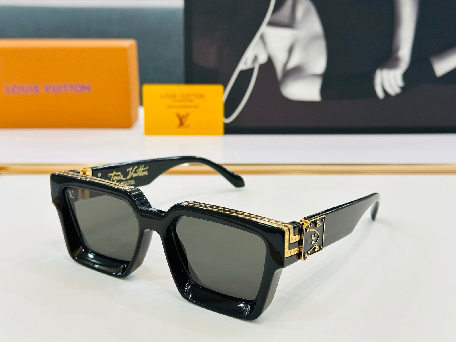 Alternative view of LV Black Blue Lens Square Sunglasses