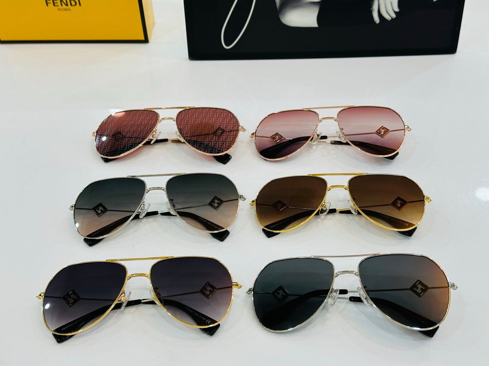 FENDI Metal Pilot Full-Print Lens Sunglasses - Image 7