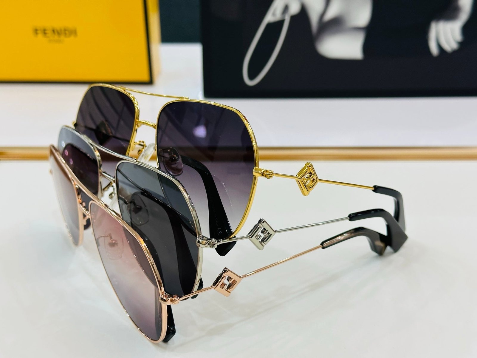 FENDI Metal Pilot Full-Print Lens Sunglasses - Image 8