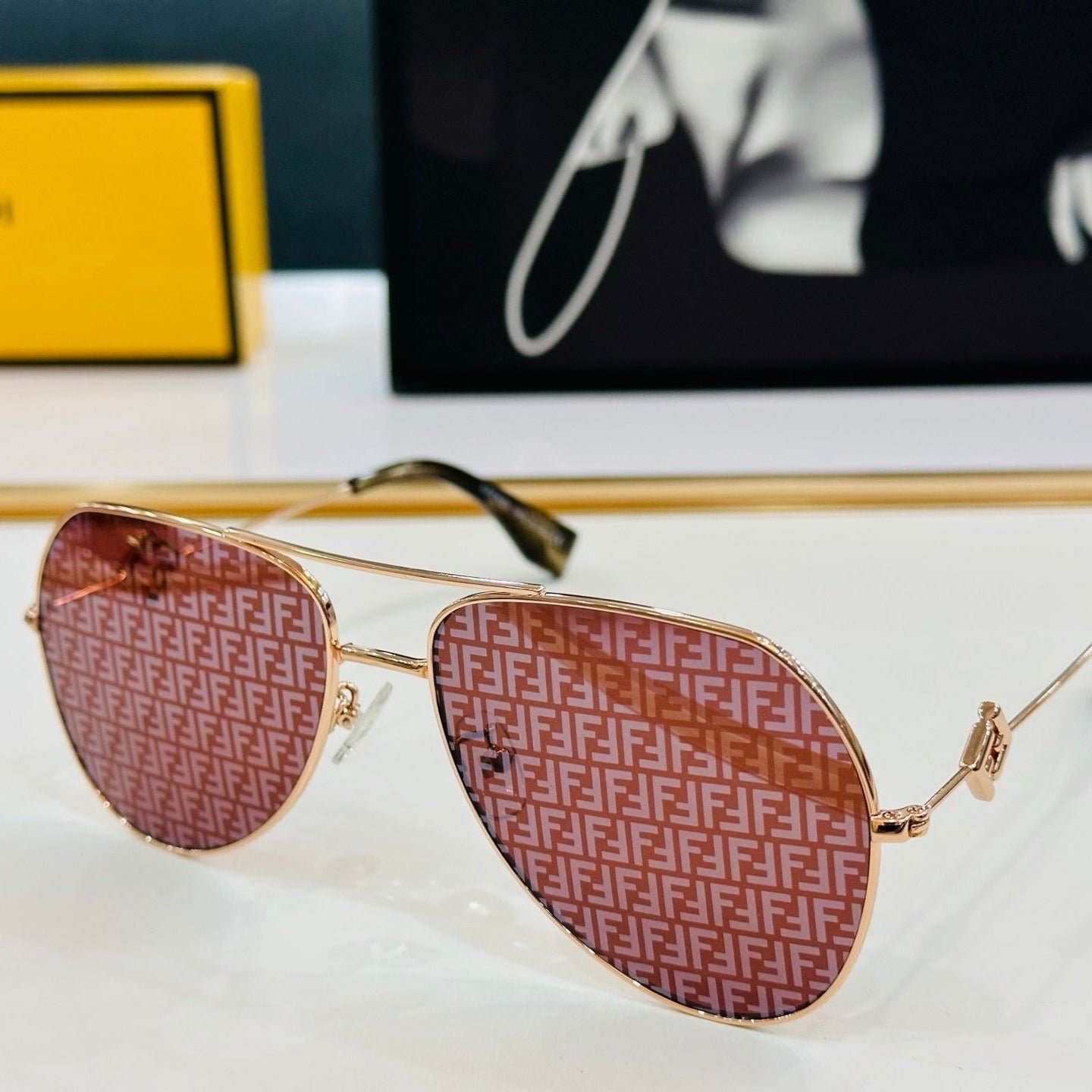 FENDI Metal Pilot Full-Print Lens Sunglasses