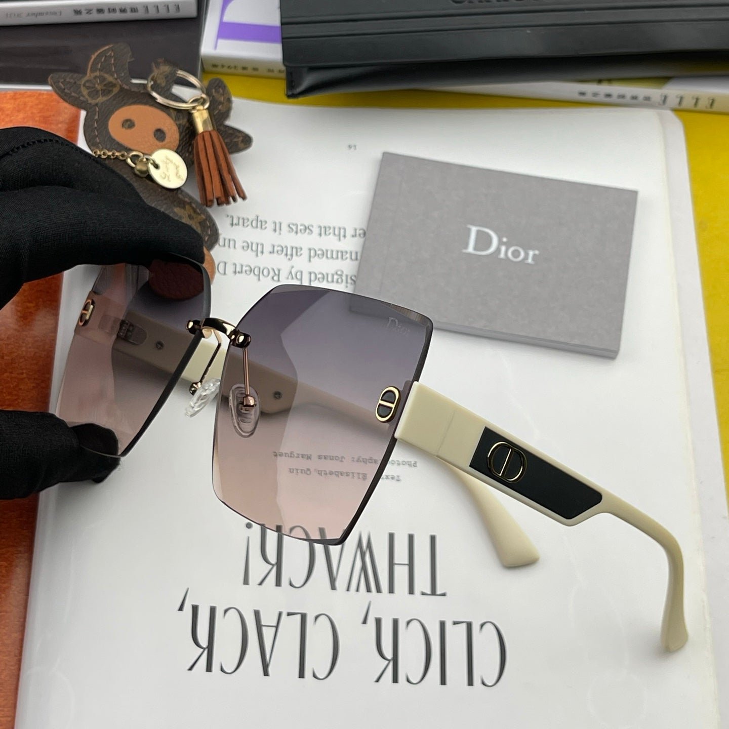 Dior Beige Rimless Brown Sunglasses - Image 3