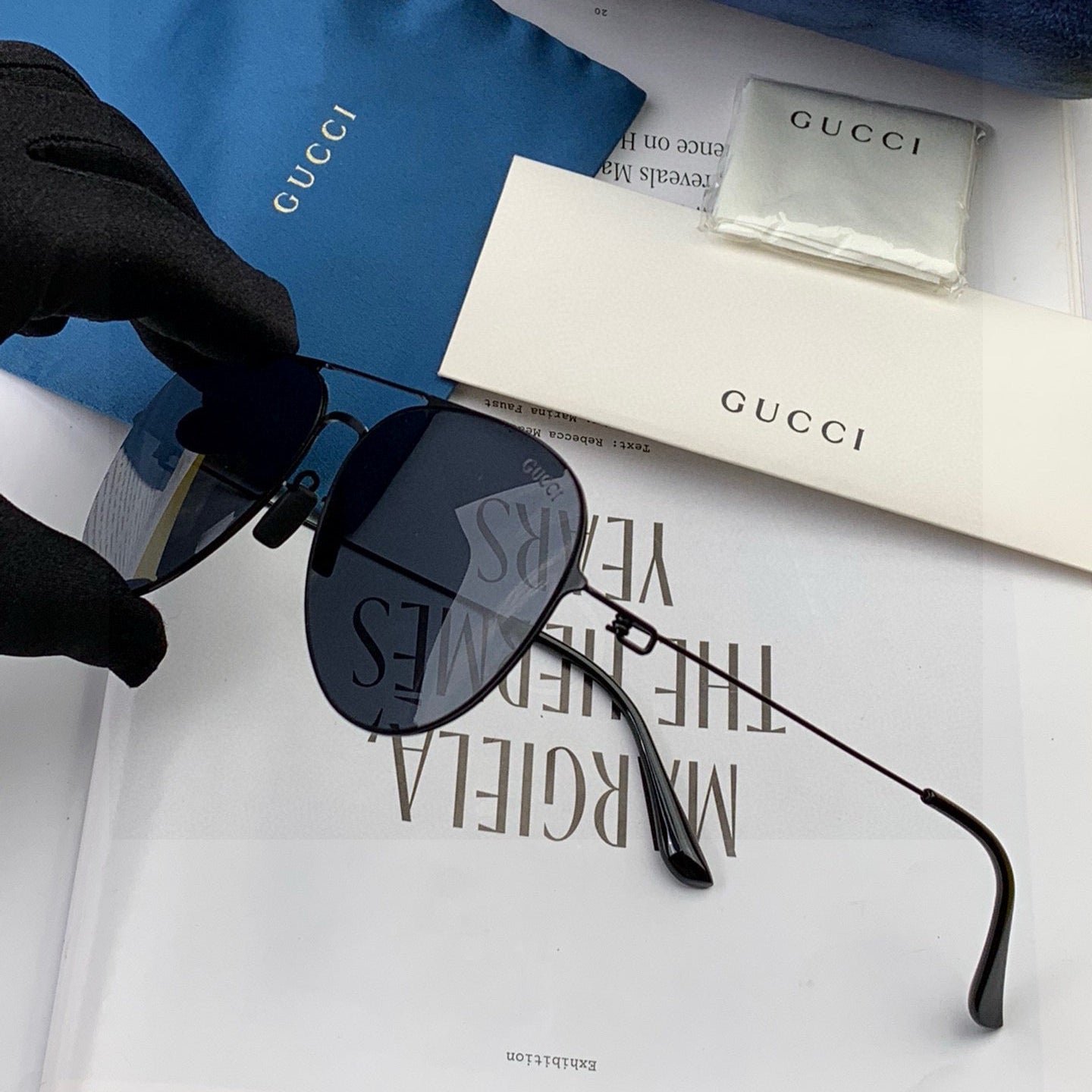 Gucci Black Frame Aviator Sunglasses