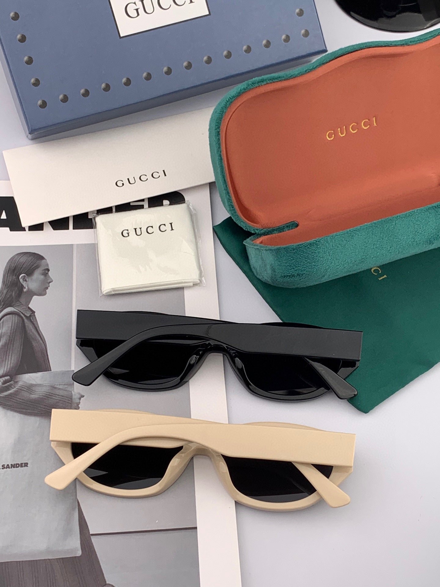 GUCCI Cream Square Acetate Eyewear - Image 3