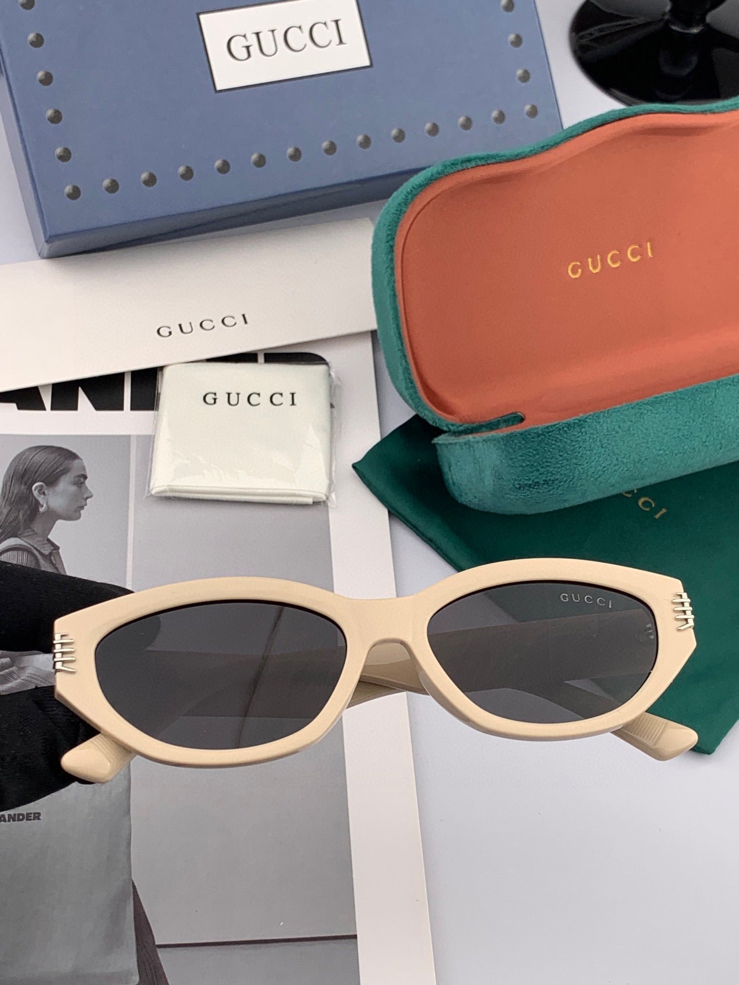 GUCCI Cream Square Acetate Eyewear - Image 4