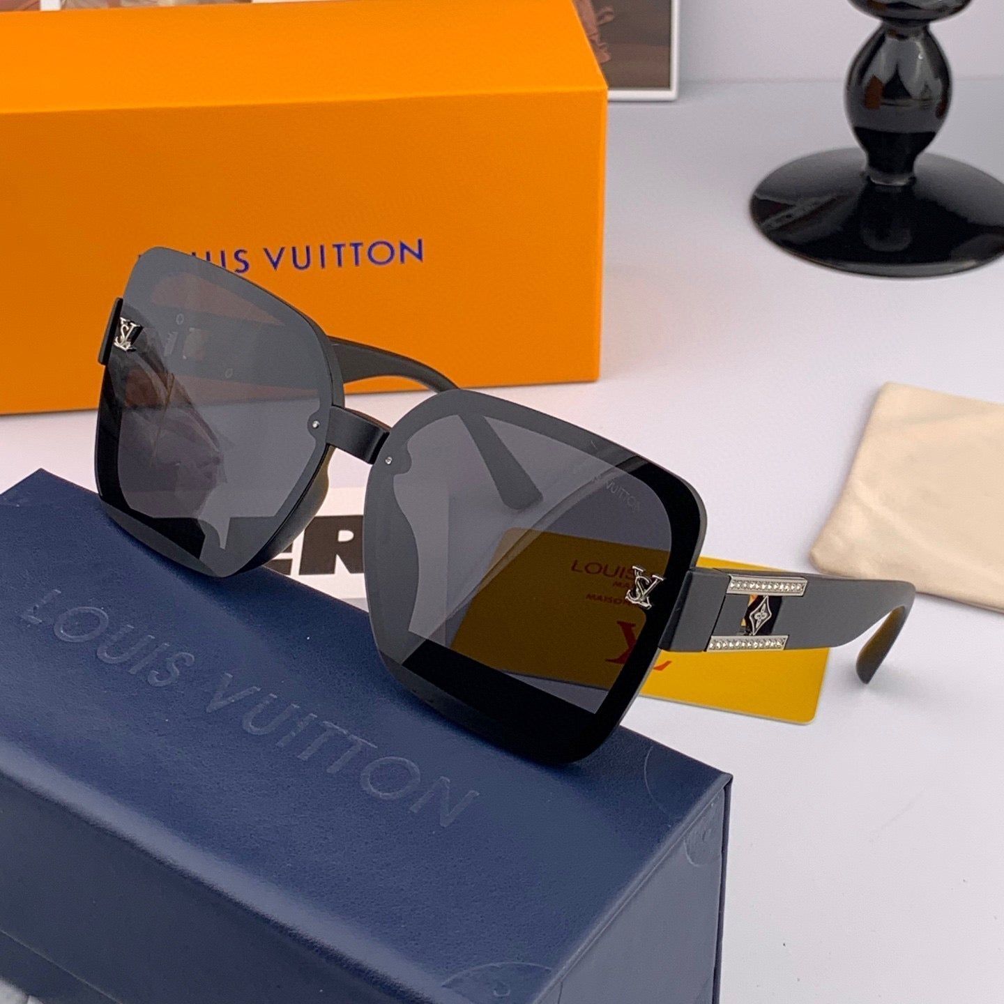 Alternative view of LV Black Cat-Eye Sunglasses with LV Stud Accent