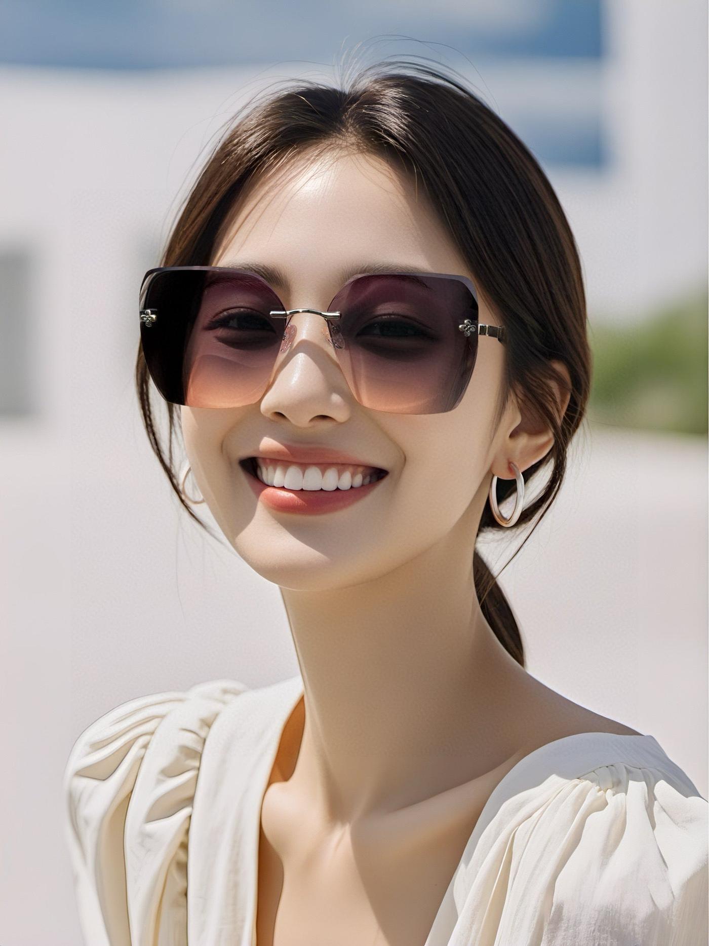 LV Rimless Design Square Sunglasses - Image 9