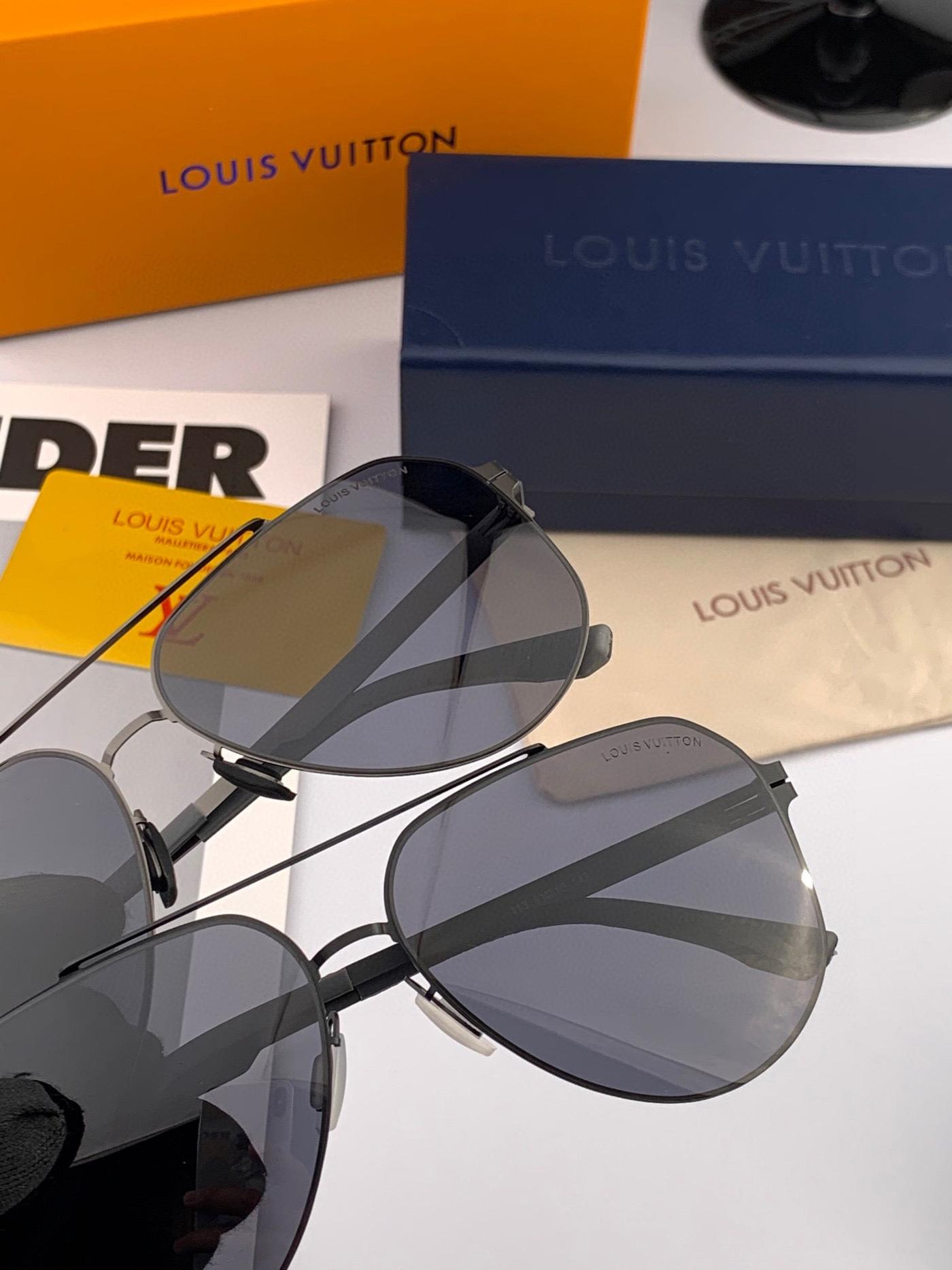LV Gunmetal Metal Rimless Hexagon Aviator Sunglasses - Image 5