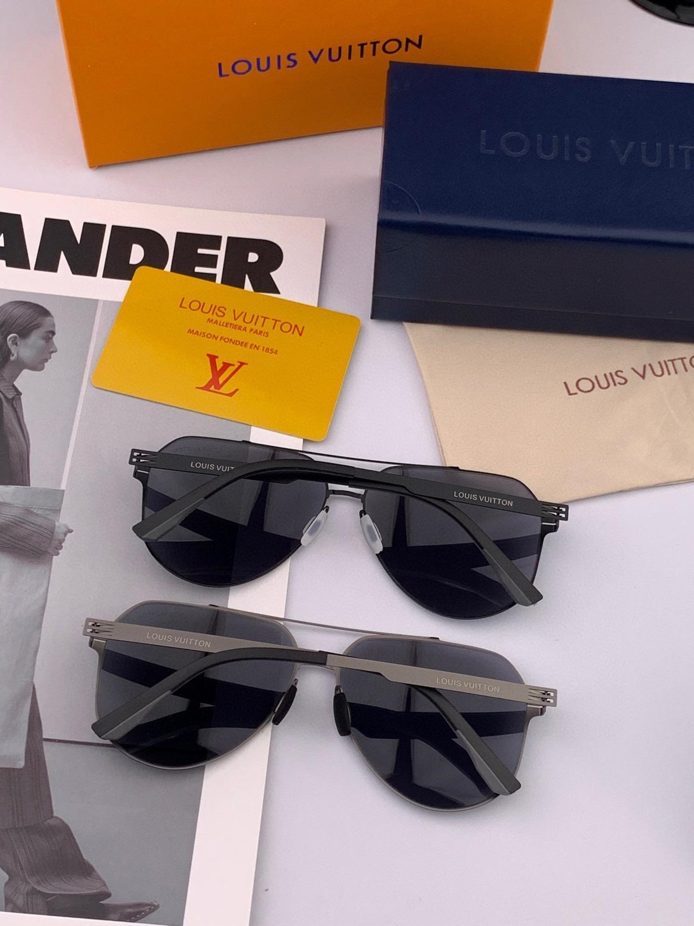LV Gunmetal Metal Rimless Hexagon Aviator Sunglasses - Image 6