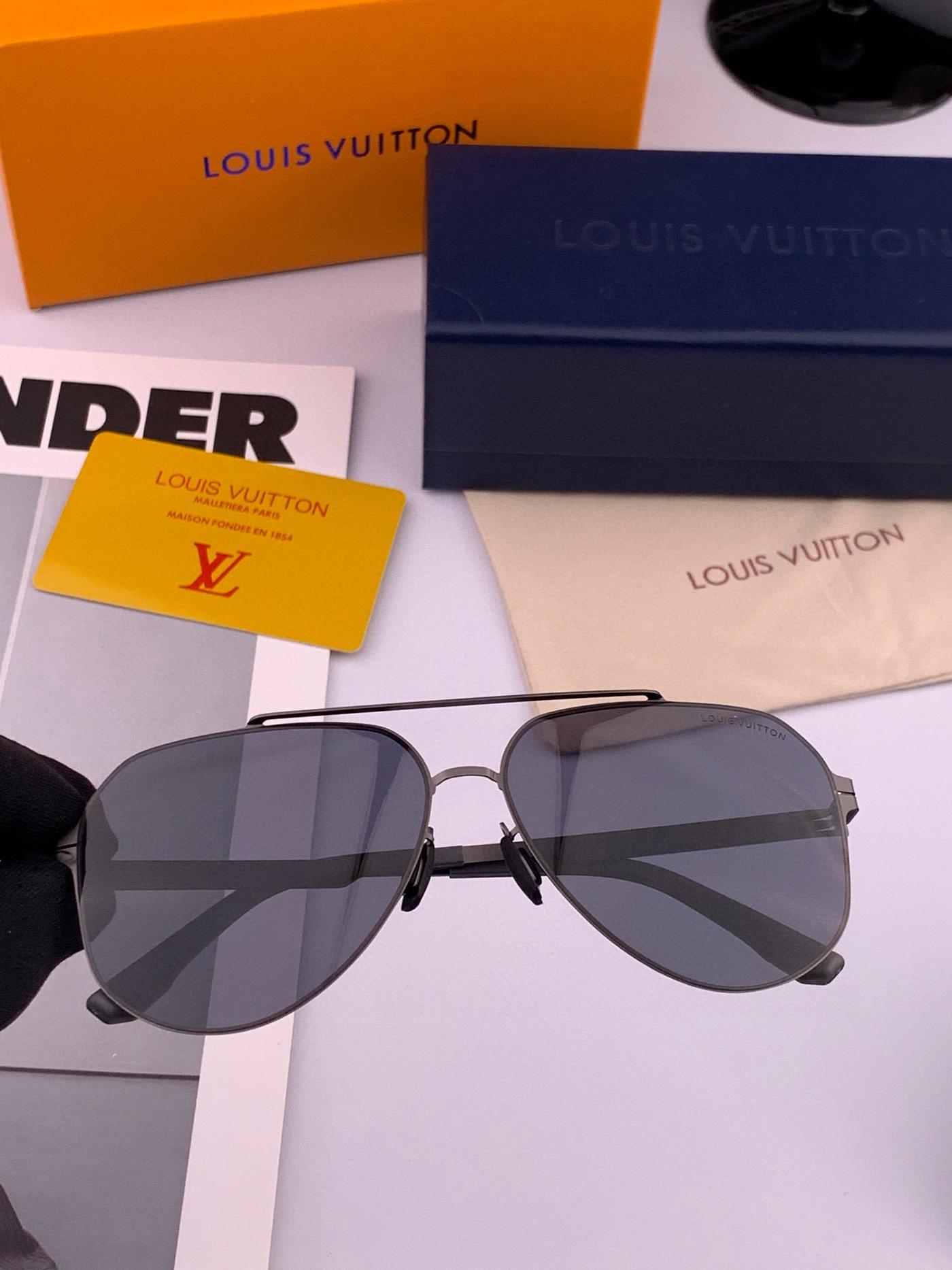 LV Gunmetal Metal Rimless Hexagon Aviator Sunglasses - Image 3