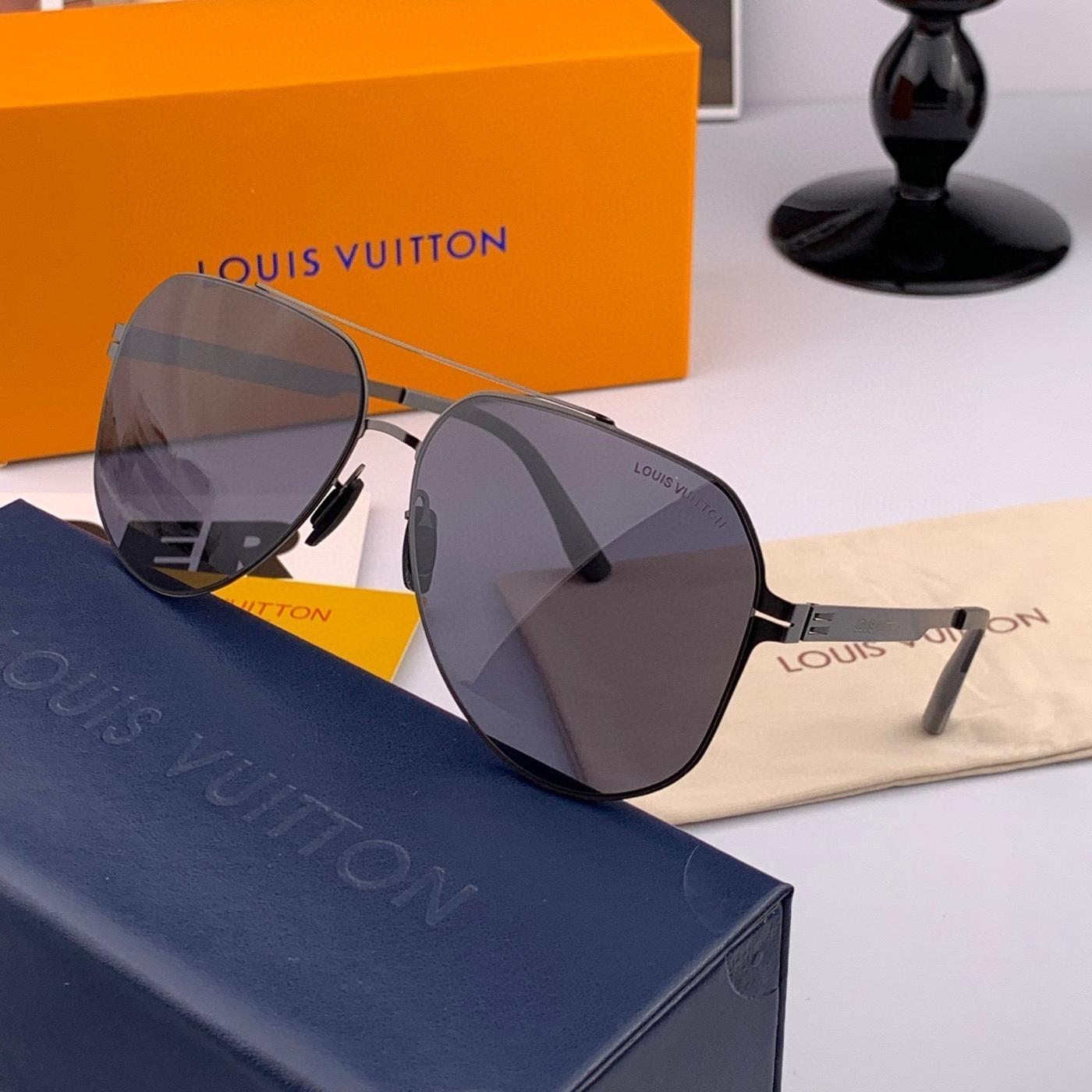 LV Gunmetal Metal Rimless Hexagon Aviator Sunglasses