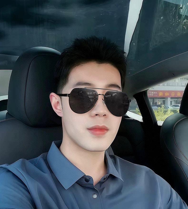 LV Gunmetal Metal Rimless Hexagon Aviator Sunglasses - Image 9