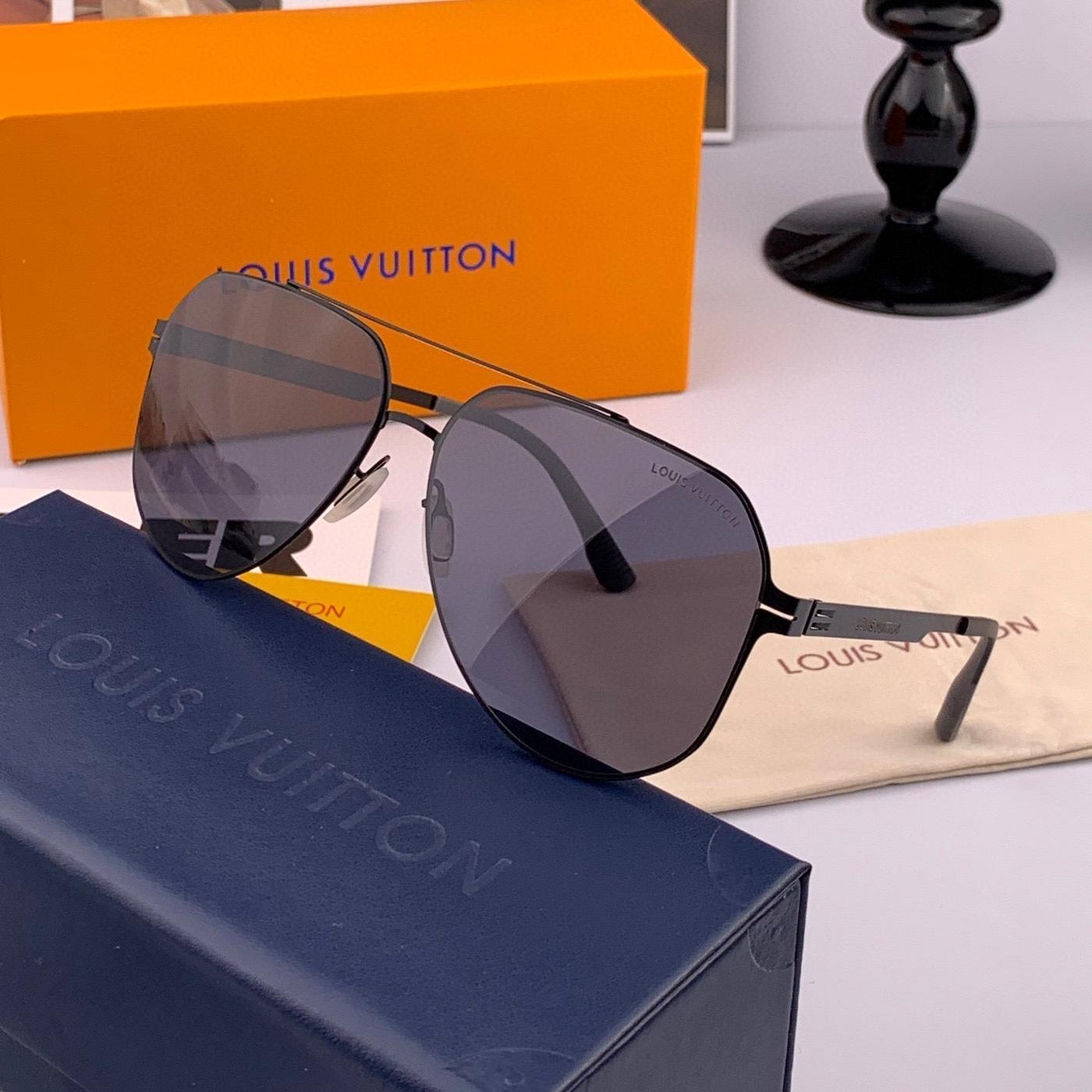 LV Gunmetal Metal Rimless Hexagon Aviator Sunglasses - Image 2