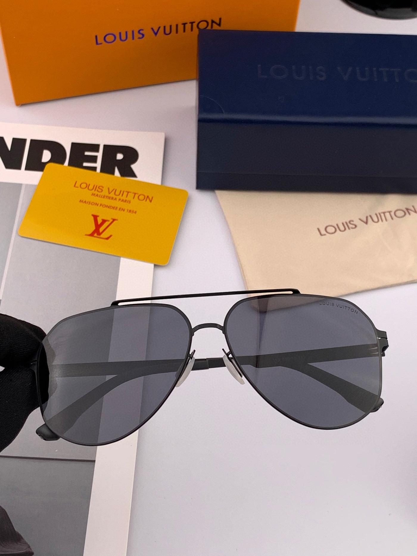 LV Gunmetal Metal Rimless Hexagon Aviator Sunglasses - Image 4