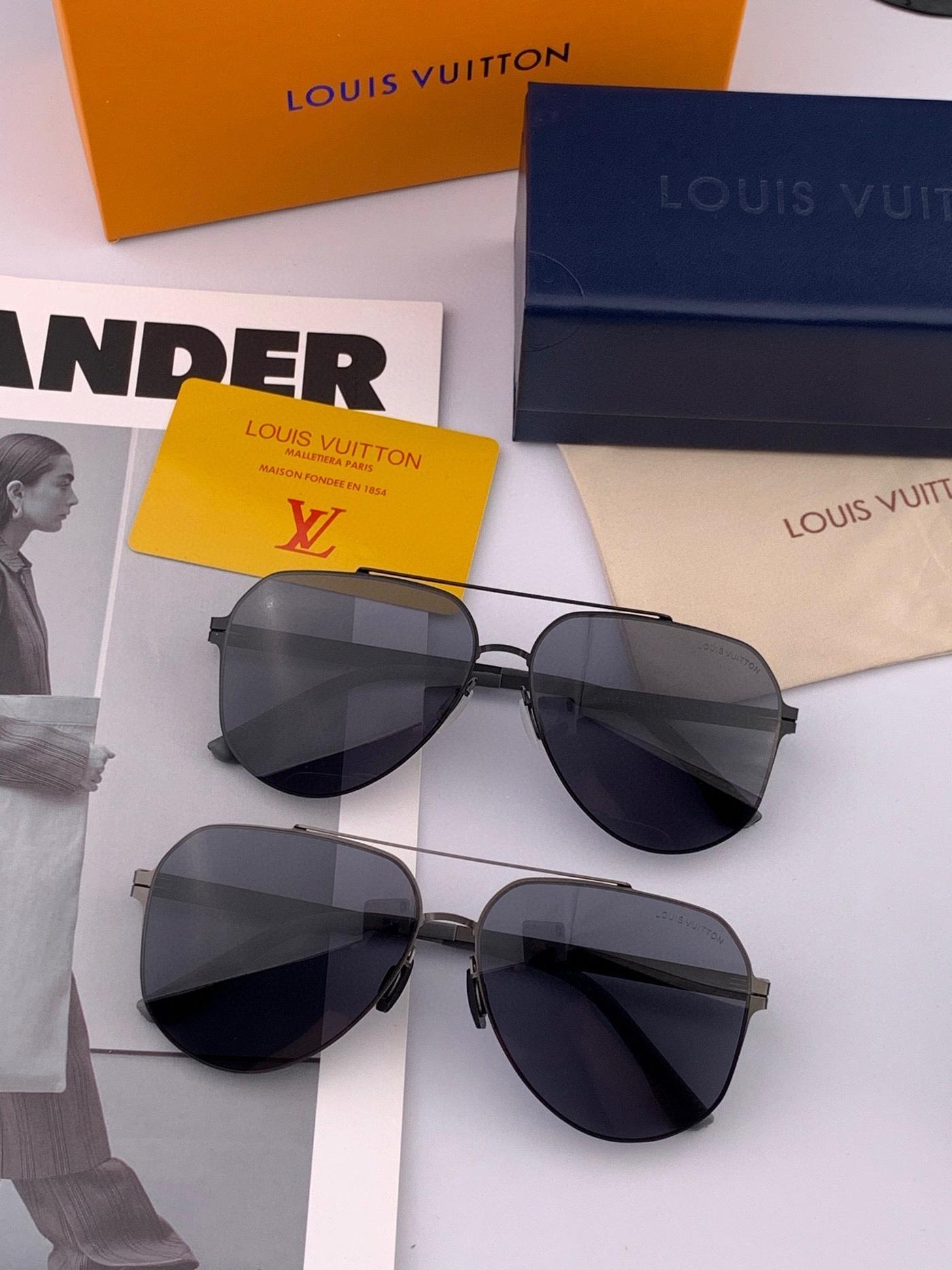 LV Gunmetal Metal Rimless Hexagon Aviator Sunglasses - Image 7