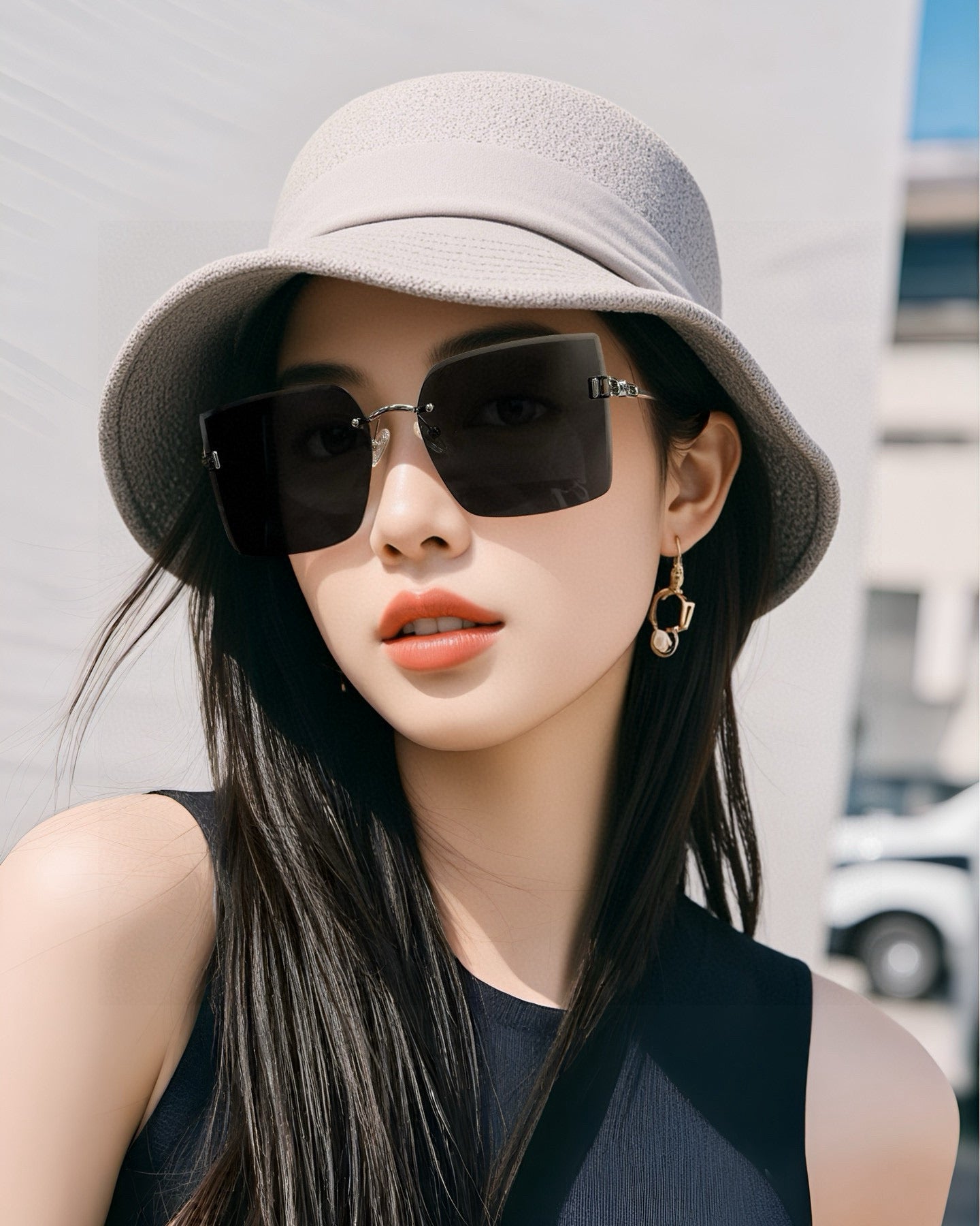 LV Rose Gold Rimless Square Gradient Sunglasses - Image 9