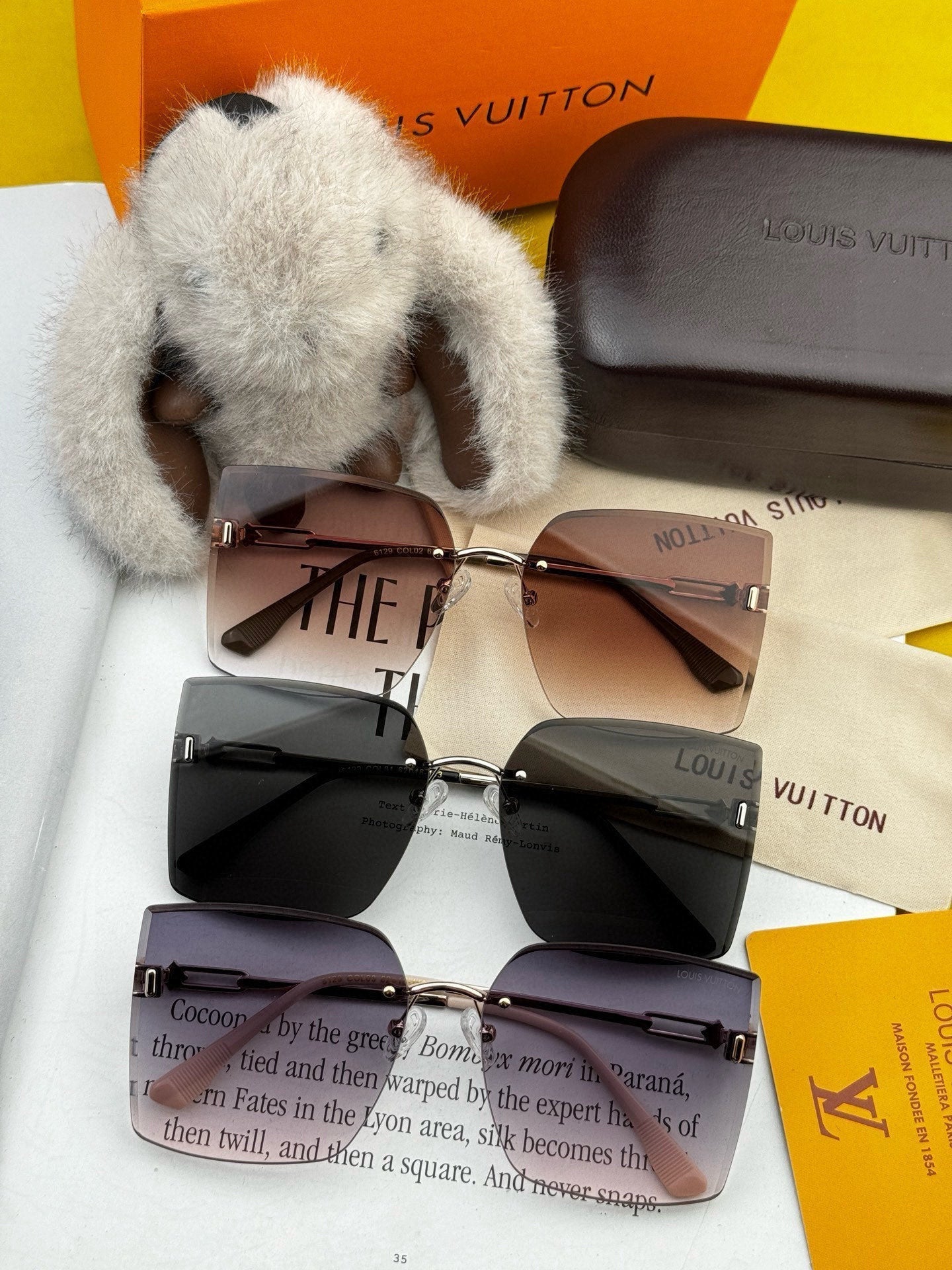 LV Rose Gold Rimless Square Gradient Sunglasses - Image 7