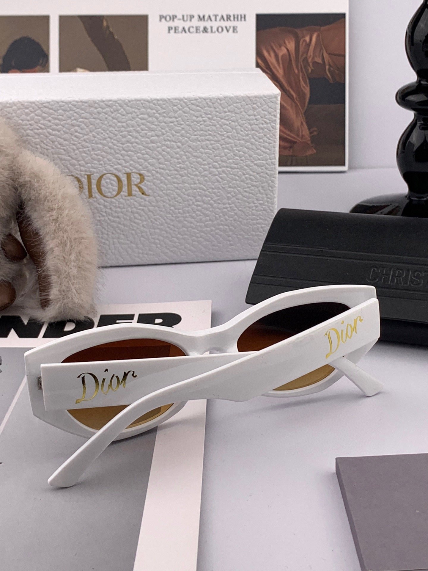 Dior White Acetate Cat Eye Brown Gradient Sunglasses - Image 4