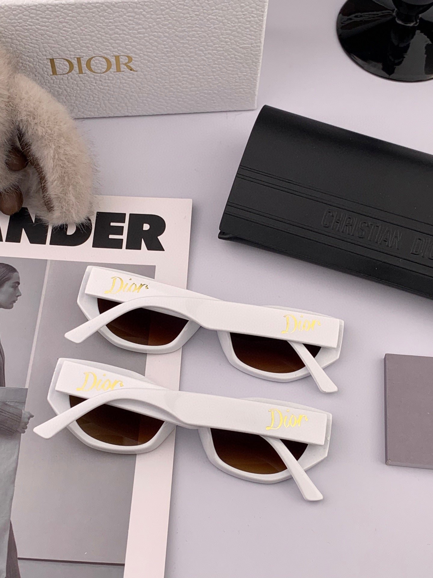 Dior White Acetate Cat Eye Brown Gradient Sunglasses - Image 5