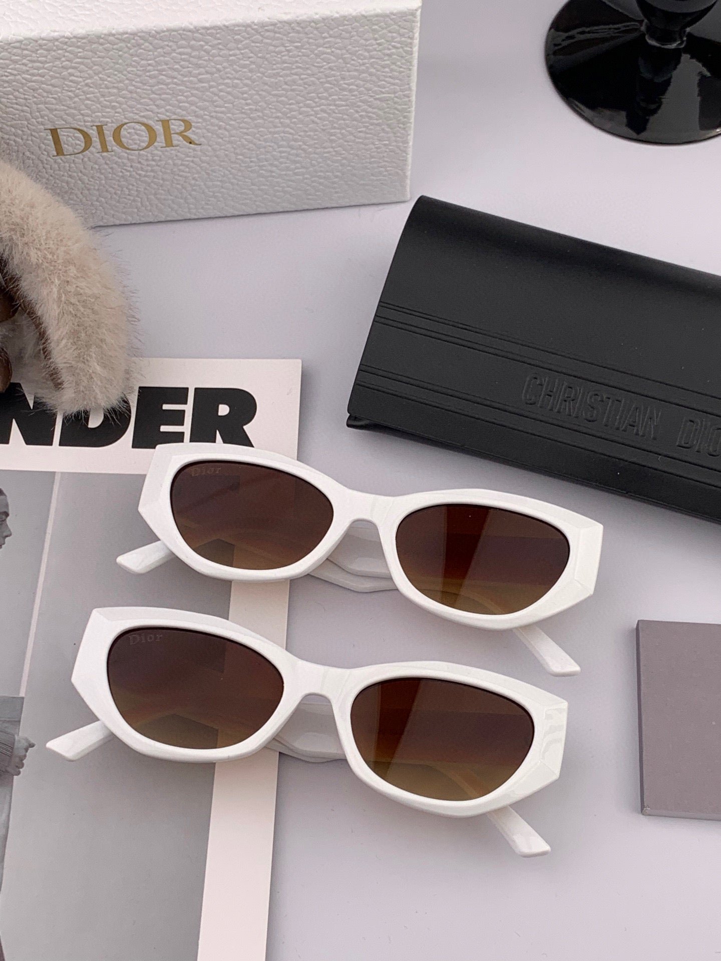 Dior White Acetate Cat Eye Brown Gradient Sunglasses - Image 7