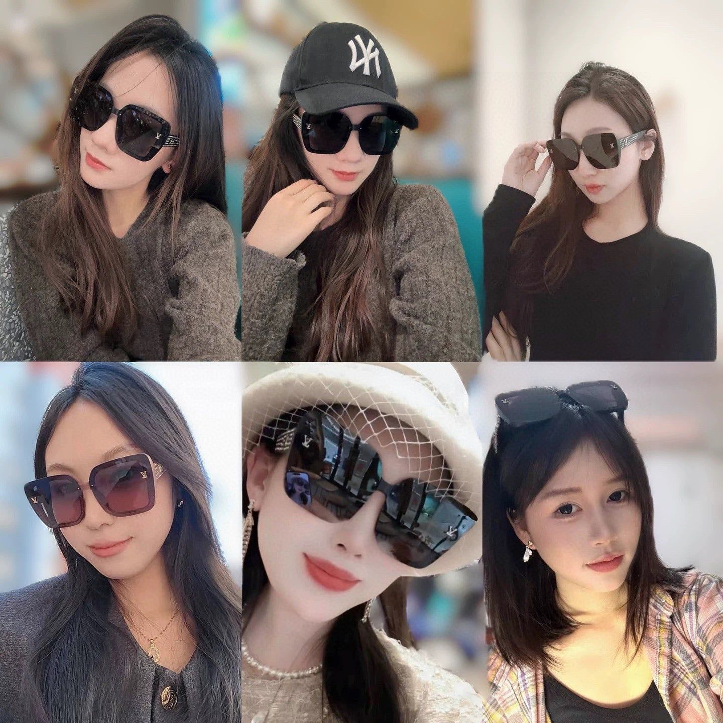 LV Black Acetate Rhinestone Square Sunglasses - Image 9