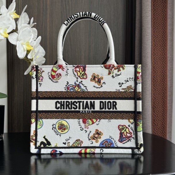 Dior Small Book Tote White Dragon Zodiac Hand Bag