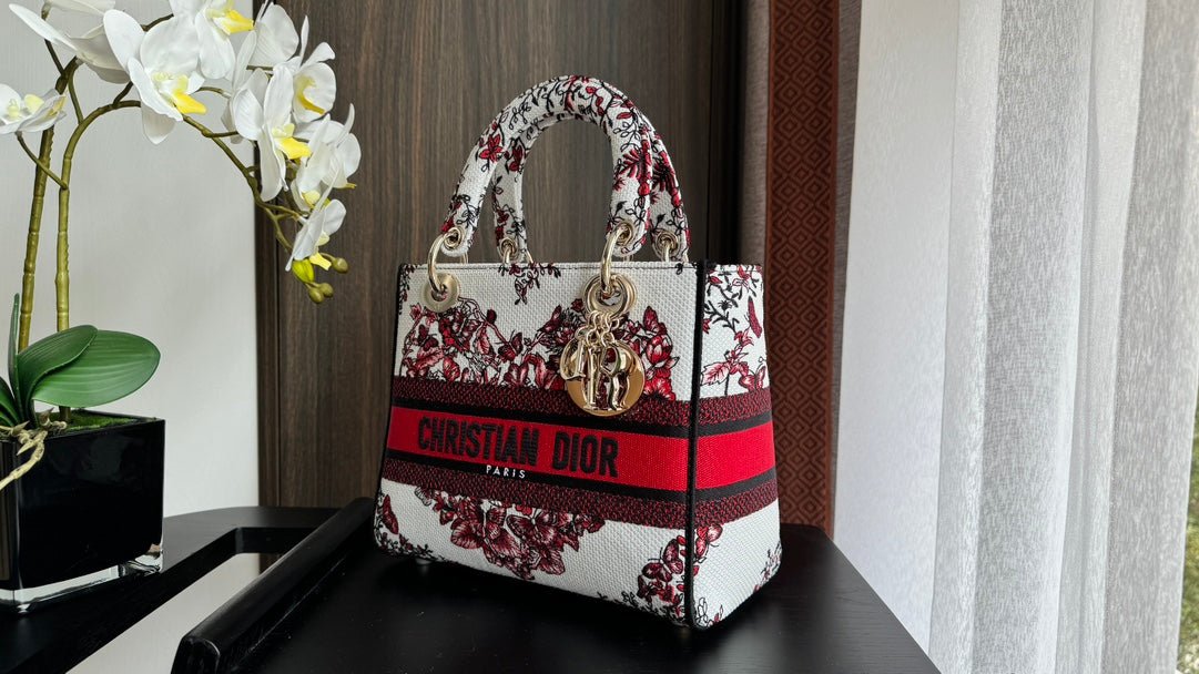 Dior Lady 24 Red White Canvas Bag - Image 3