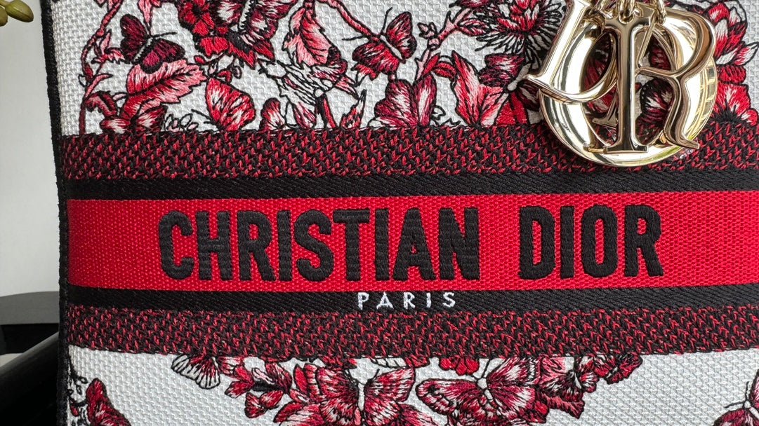 Dior Lady 24 Red White Canvas Bag - Image 9