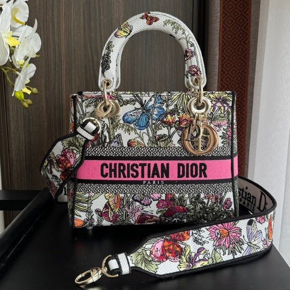 Dior Lady 24 Black Pink Canvas Bag
