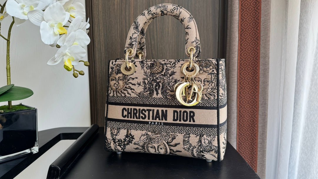 Dior Lady 24 Black Beige Canvas Bag - Image 6