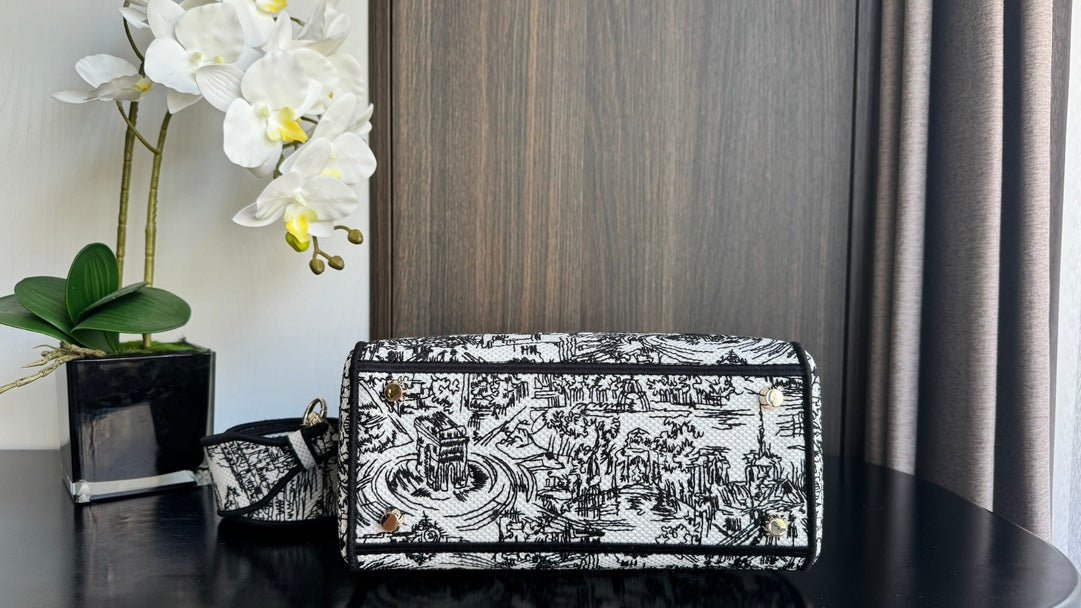 Alternative view of Dior Lady Medium 24cm Black White Canvas Bag