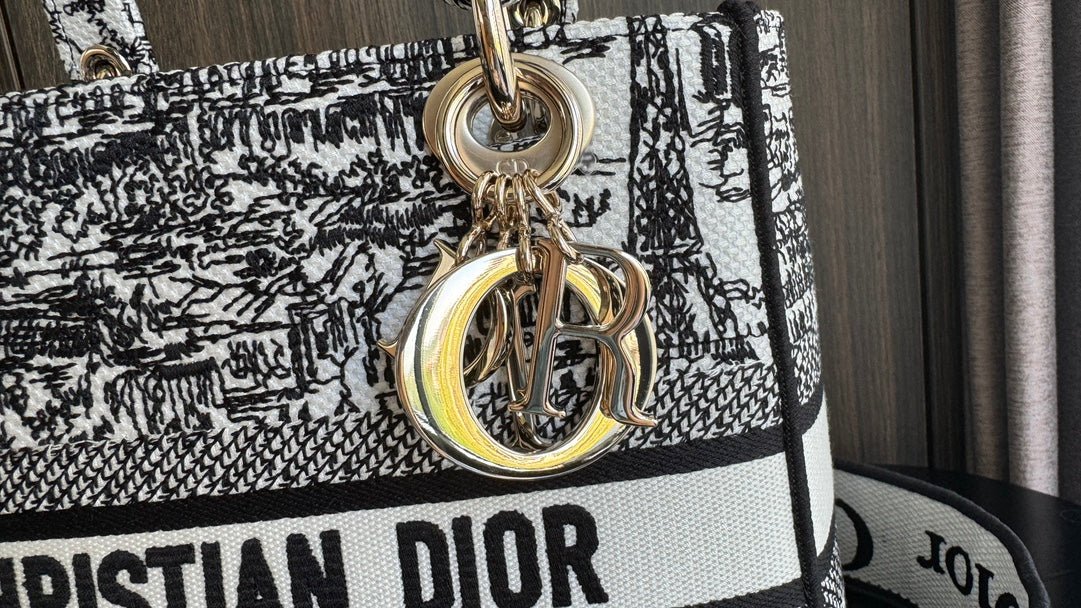 Dior Lady Medium 24cm Black White Canvas Bag - Image 5