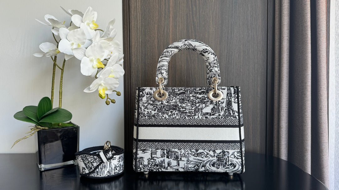 Dior Lady Medium 24cm Black White Canvas Bag - Image 6