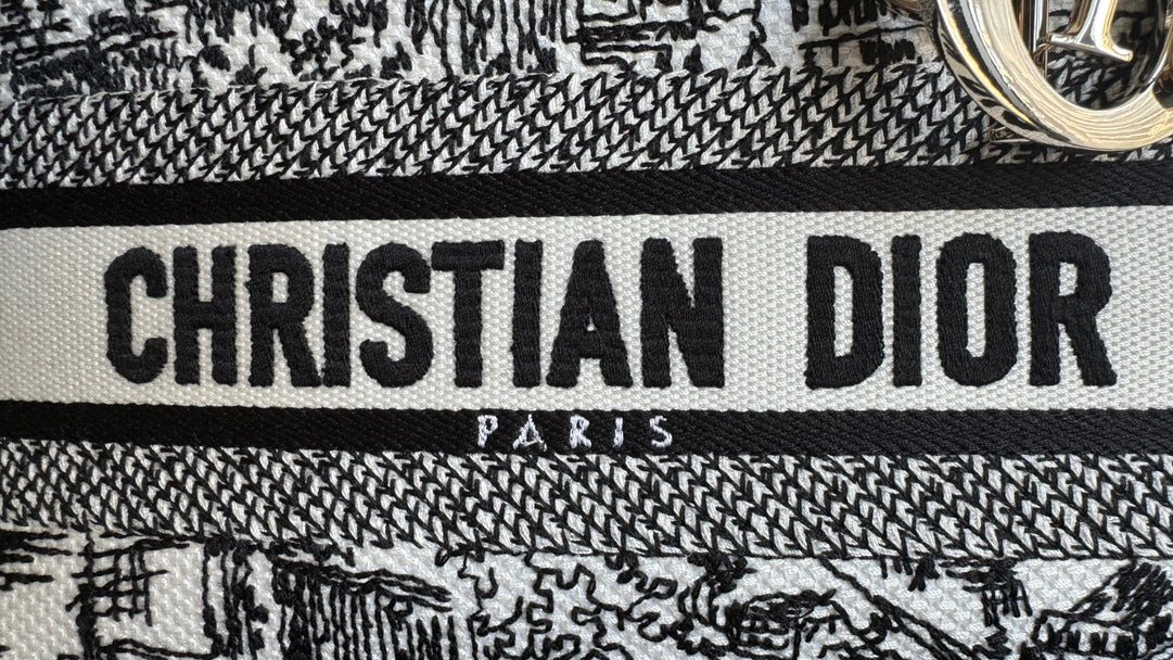 Dior Lady Medium 24cm Black White Canvas Bag - Image 7