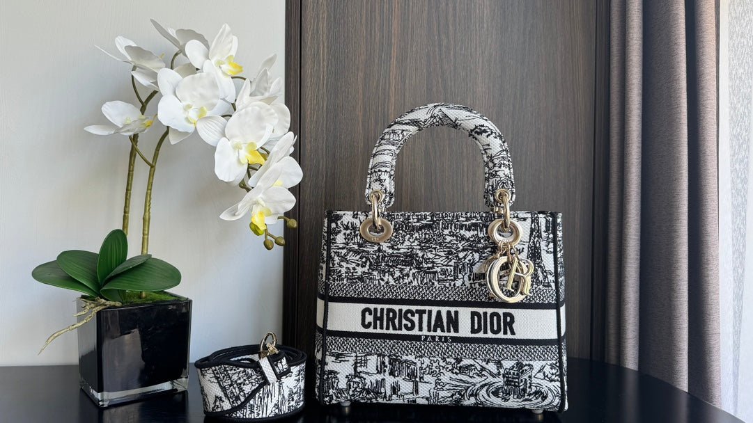Dior Lady Medium 24cm Black White Canvas Bag - Image 3