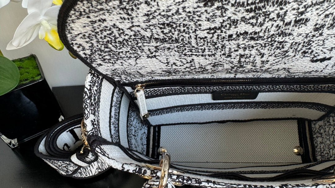 Dior Lady Medium 24cm Black White Canvas Bag - Image 9