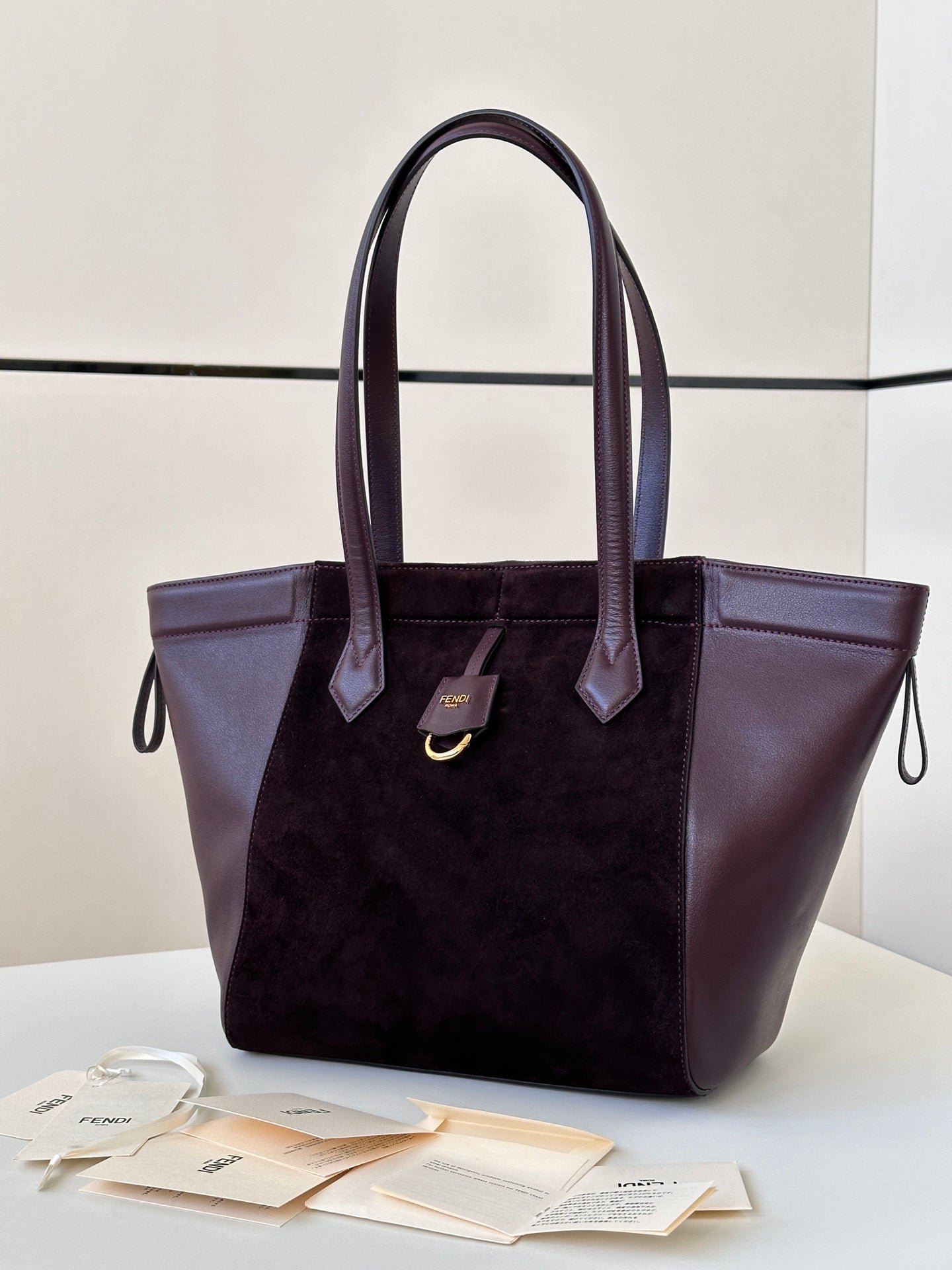 Alternative view of Fendi Origami Medium 27 Wine Red Lambskin Suede