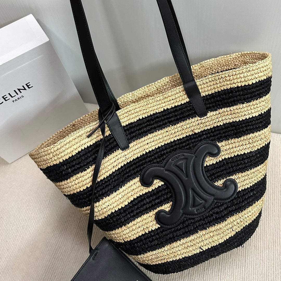 Celine Panier 30 Stripe Raffia Bag