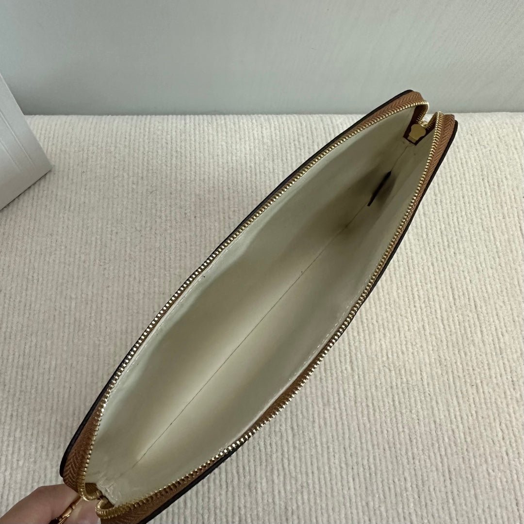Alternative view of CELINE SMALL POUCH 25 IN BEIGE CANVAS AND BROWN CALFSKIN