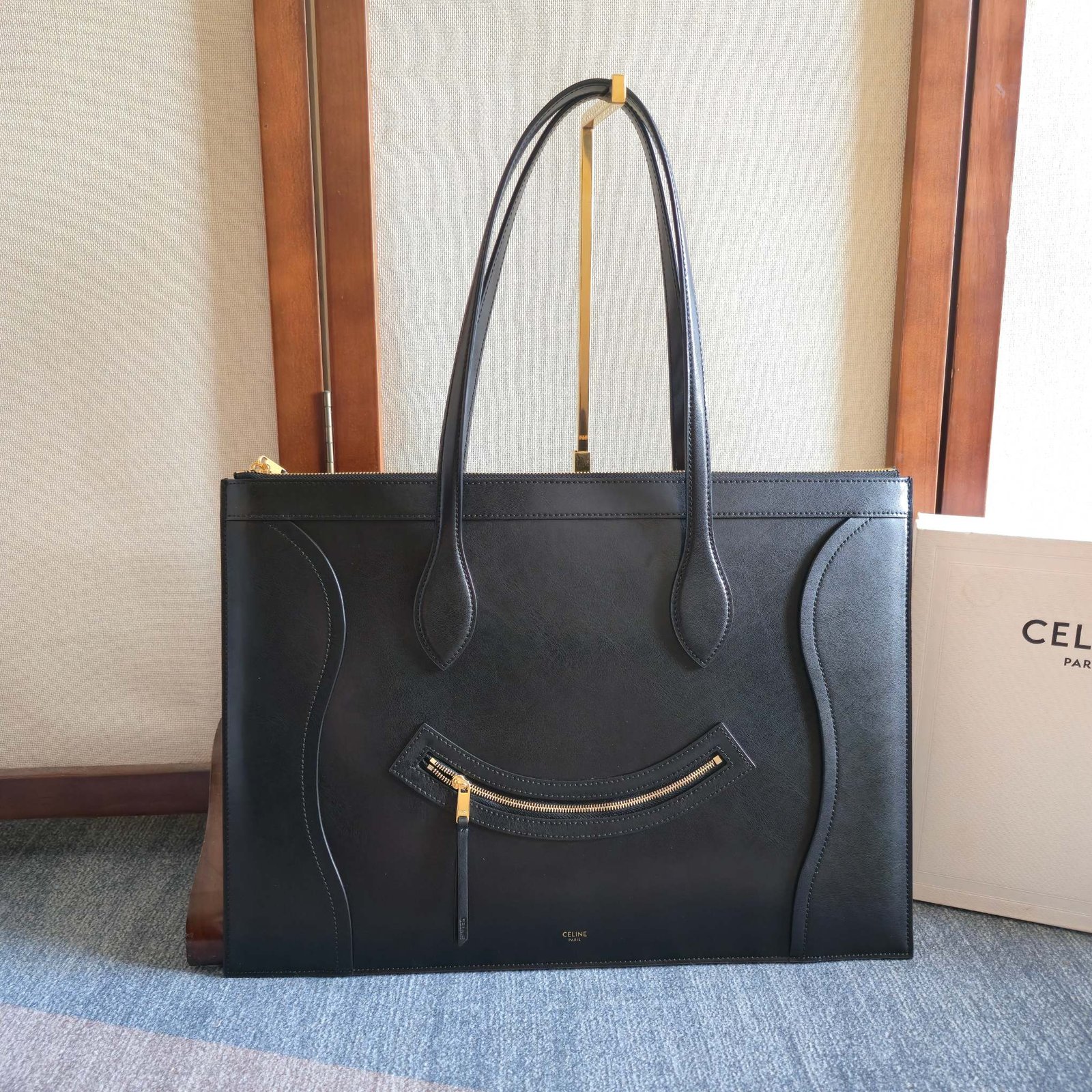 Celine Flat Cabas Black Calfskin Tote Bag
