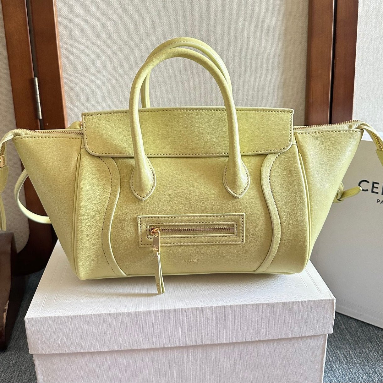 Celine Luggage Citrus Shiny Lambskin Handbag