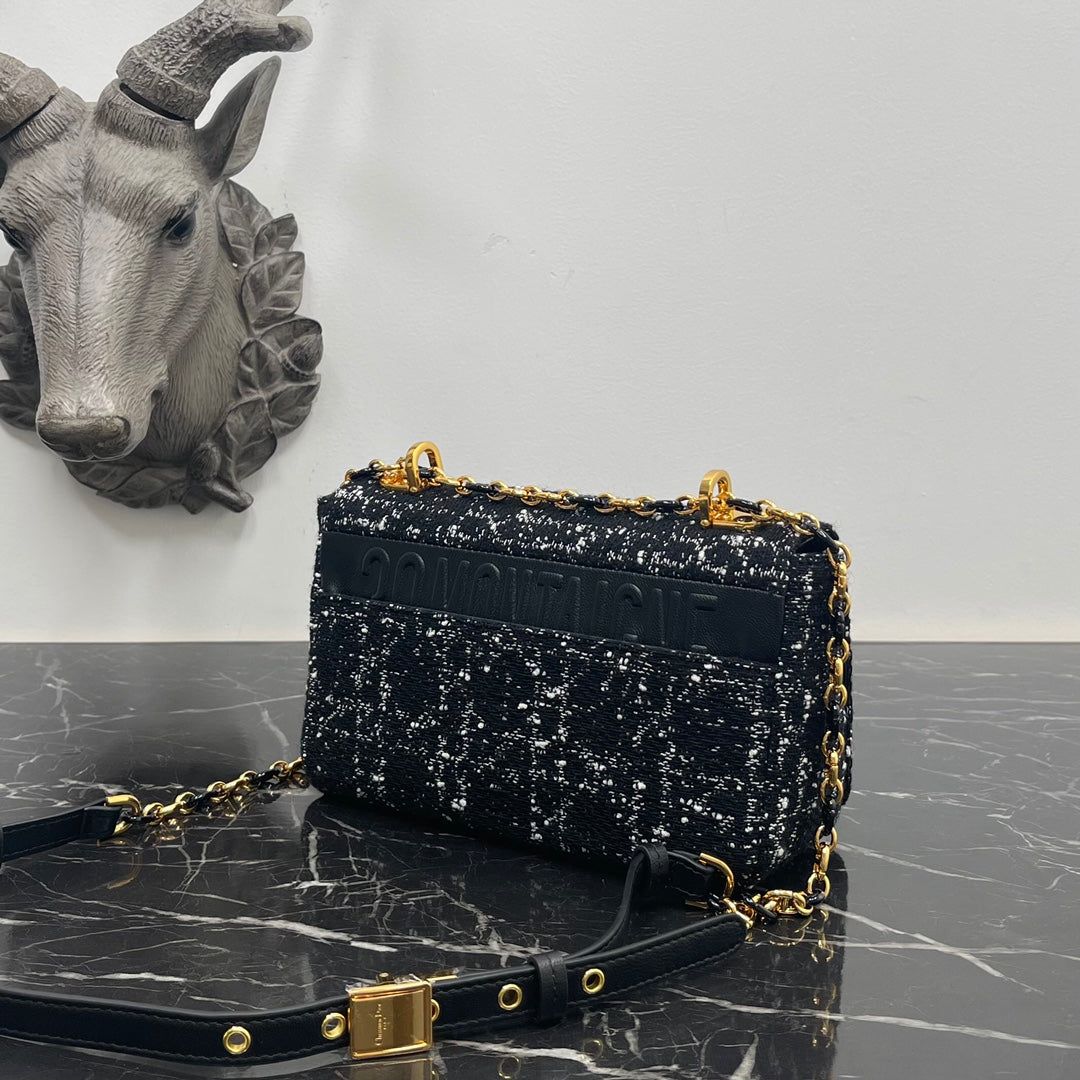 Dior Small Caro 20 Black Tweed Cannage Quilted Bag - Image 3