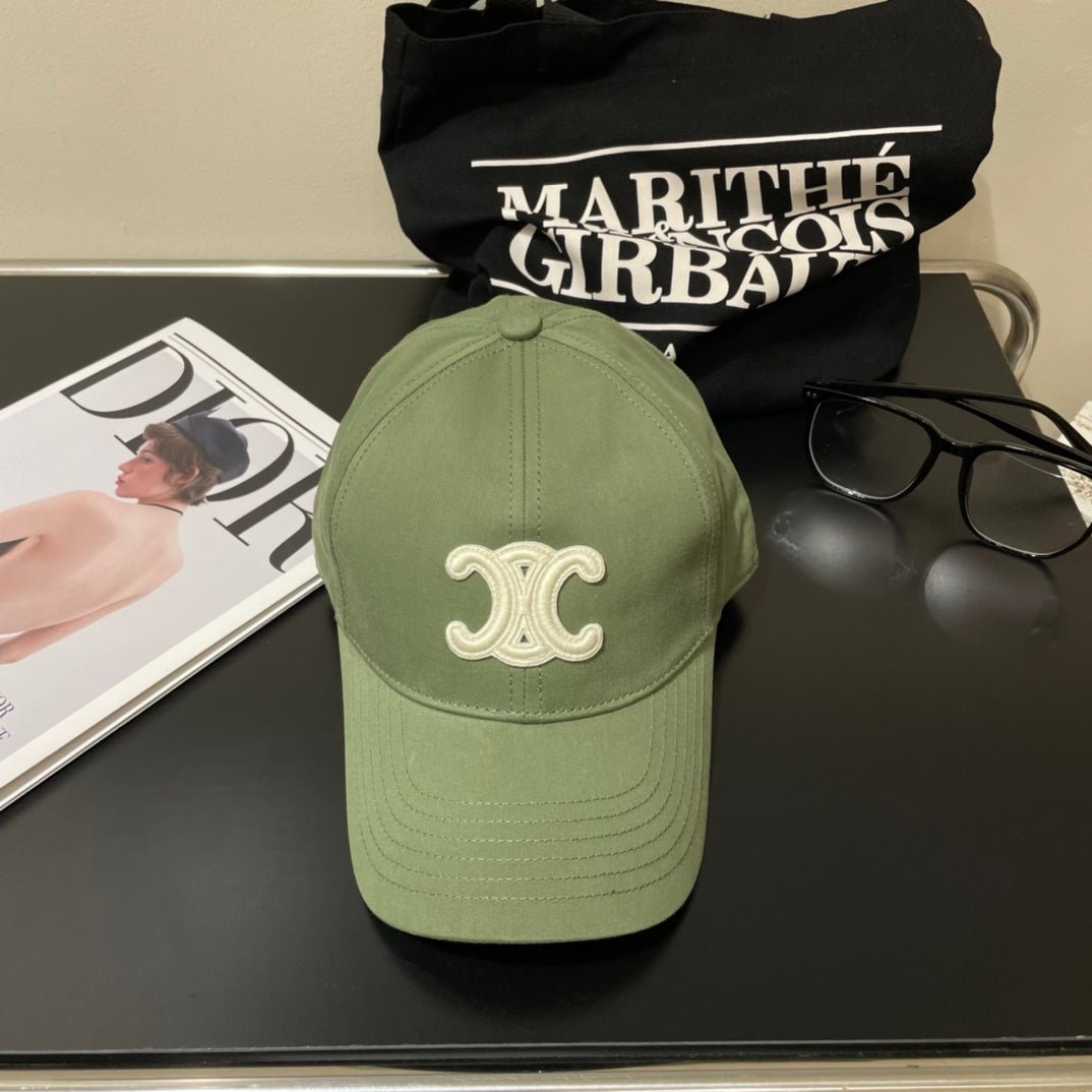 Celine Triomphe Green Cotton Baseball Cap - Image 3
