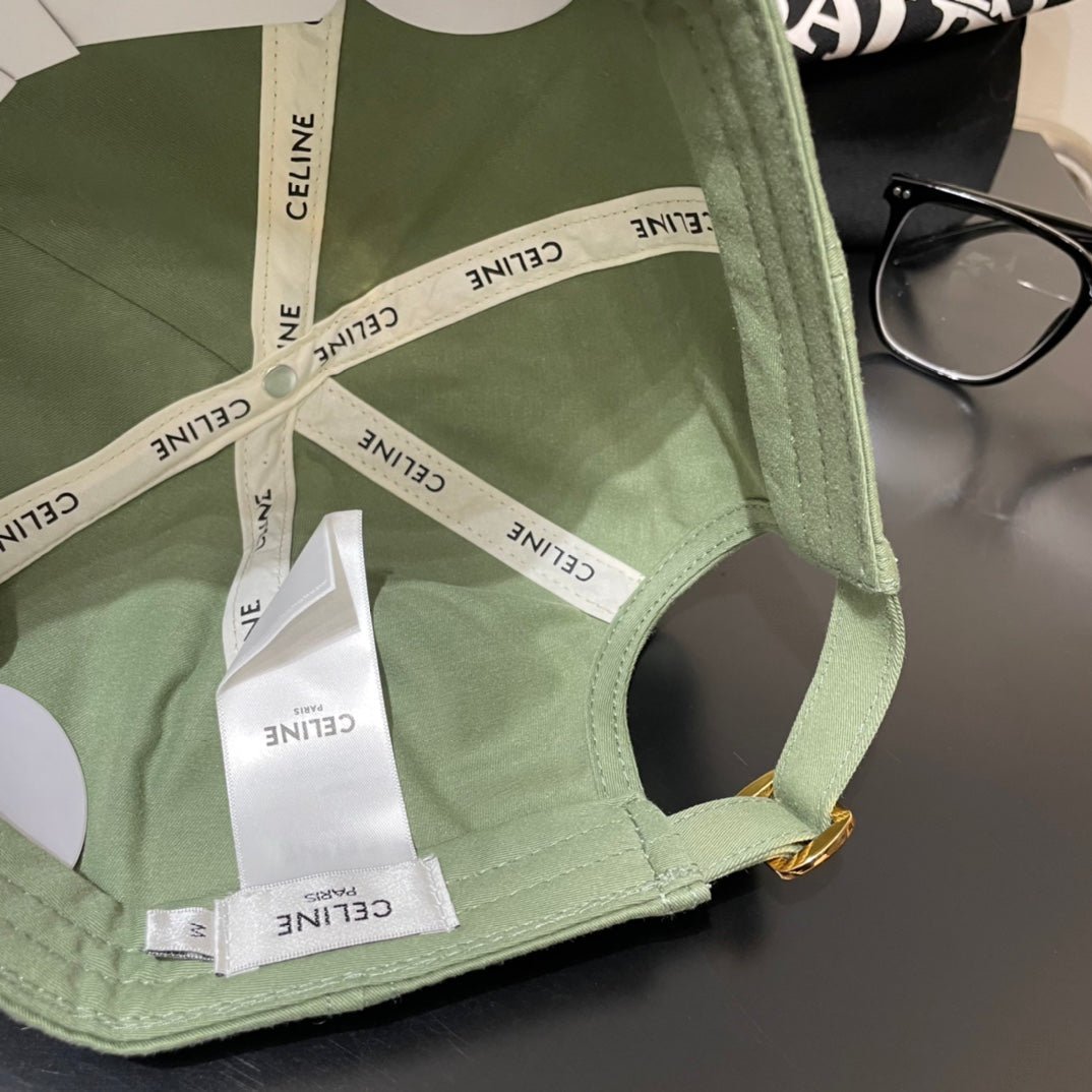 Celine C Logo Green Cotton Baseball Cap - Image 5