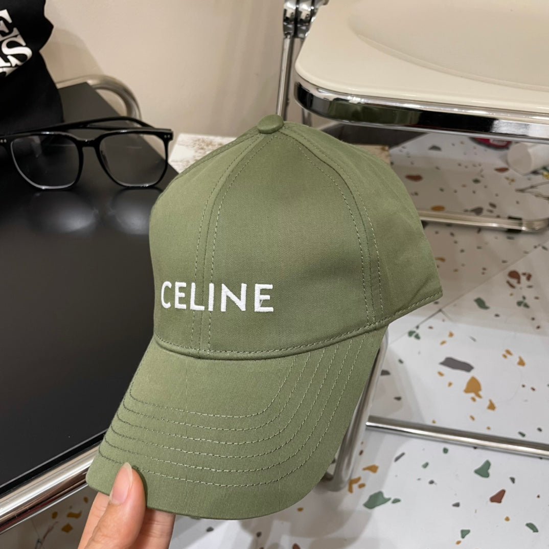 Celine Letter Green Cotton Baseball Cap - Image 3