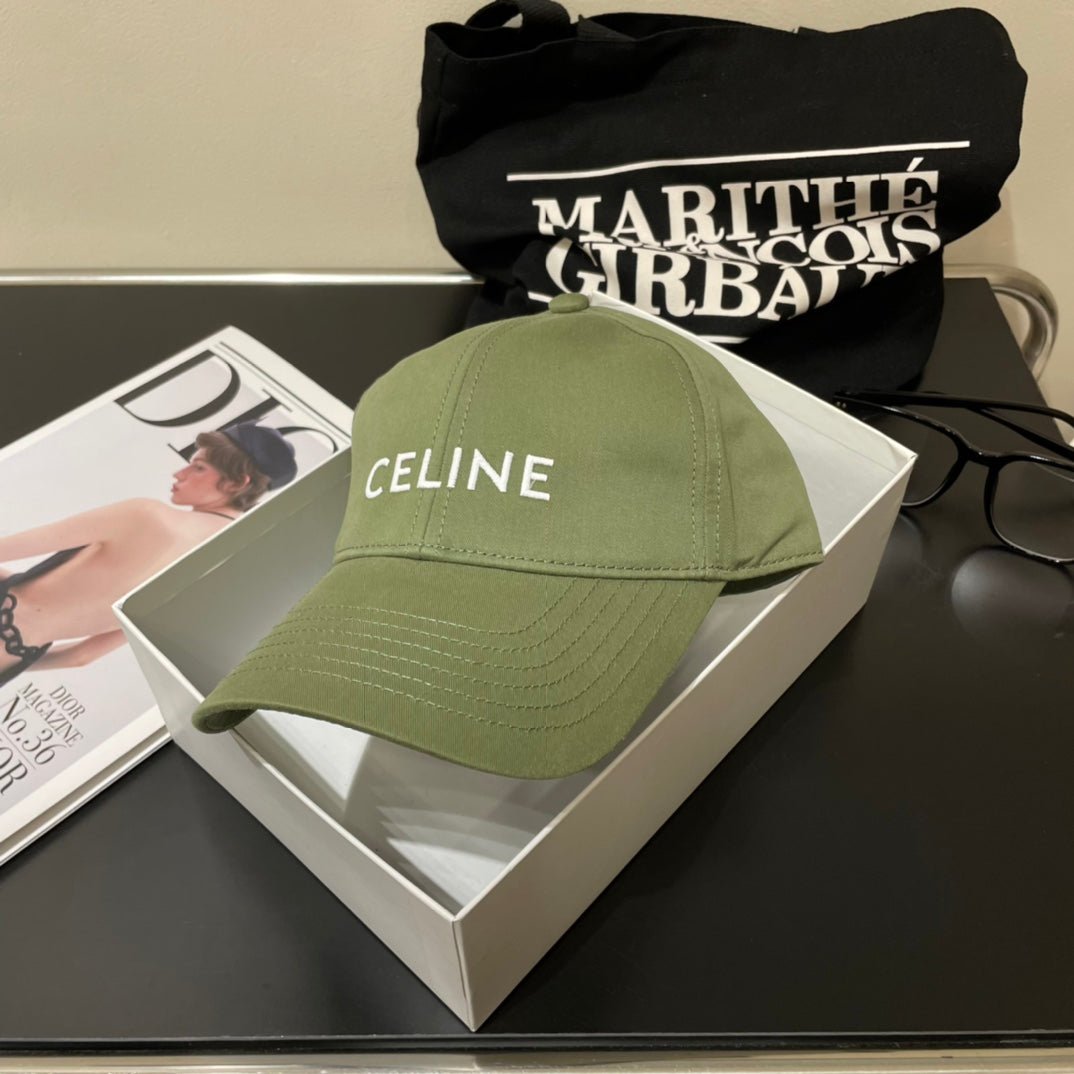 Celine Letter Green Cotton Baseball Cap - Image 4