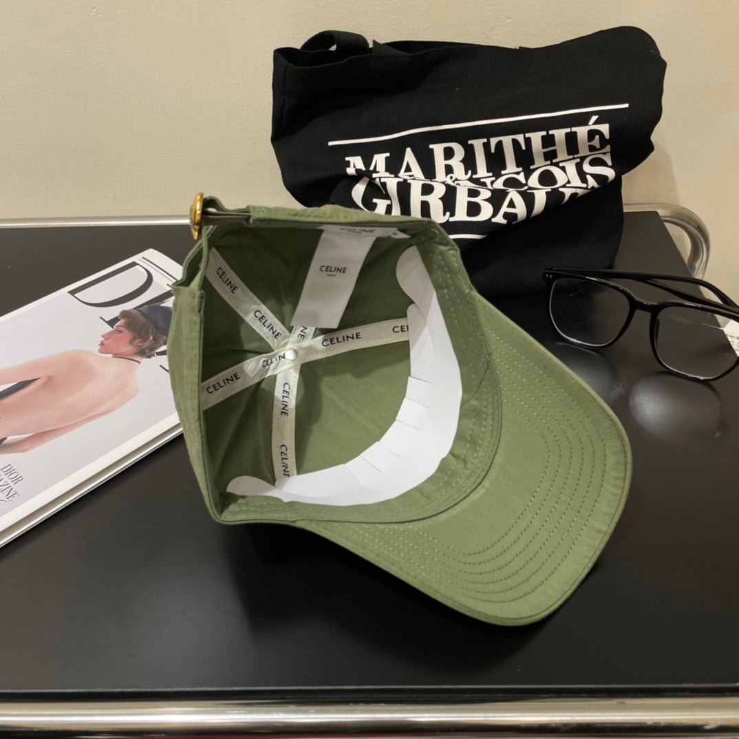 Celine Letter Green Cotton Baseball Cap - Image 7