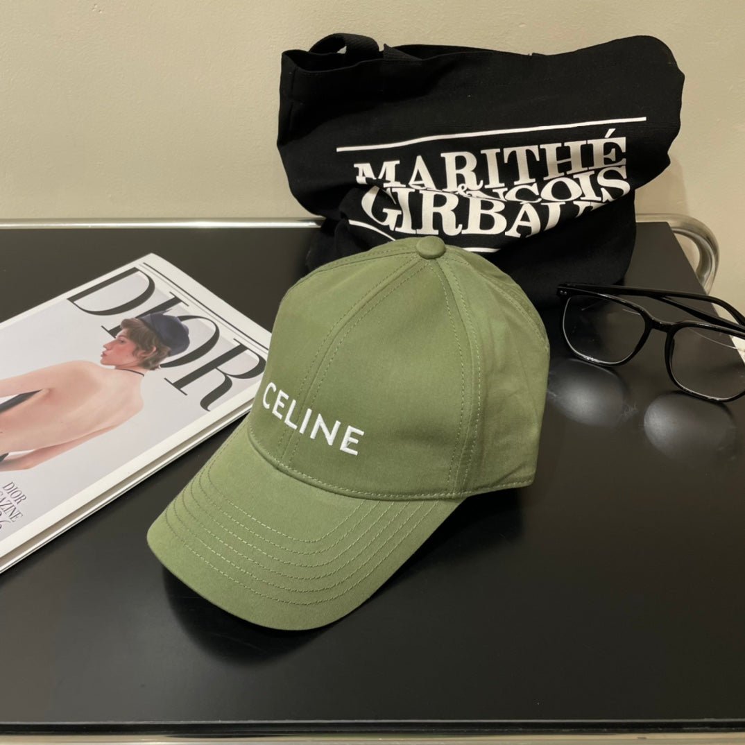 Celine Letter Green Cotton Baseball Cap