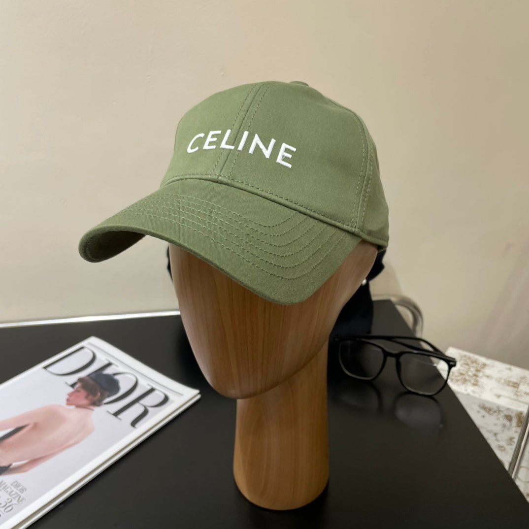 Celine Letter Green Cotton Baseball Cap - Image 5
