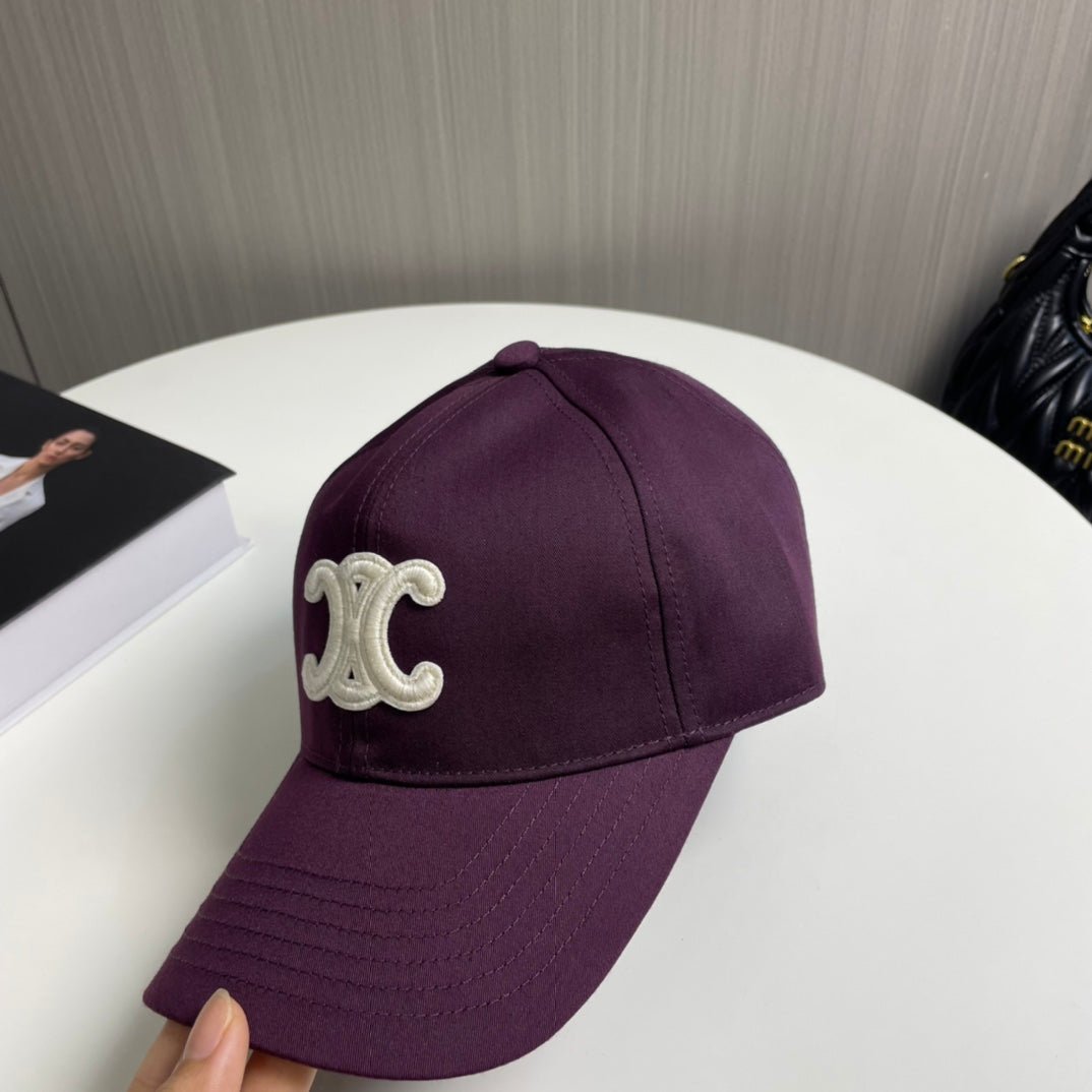Celine Triomphe Wine Purple Cotton Cap - Image 4
