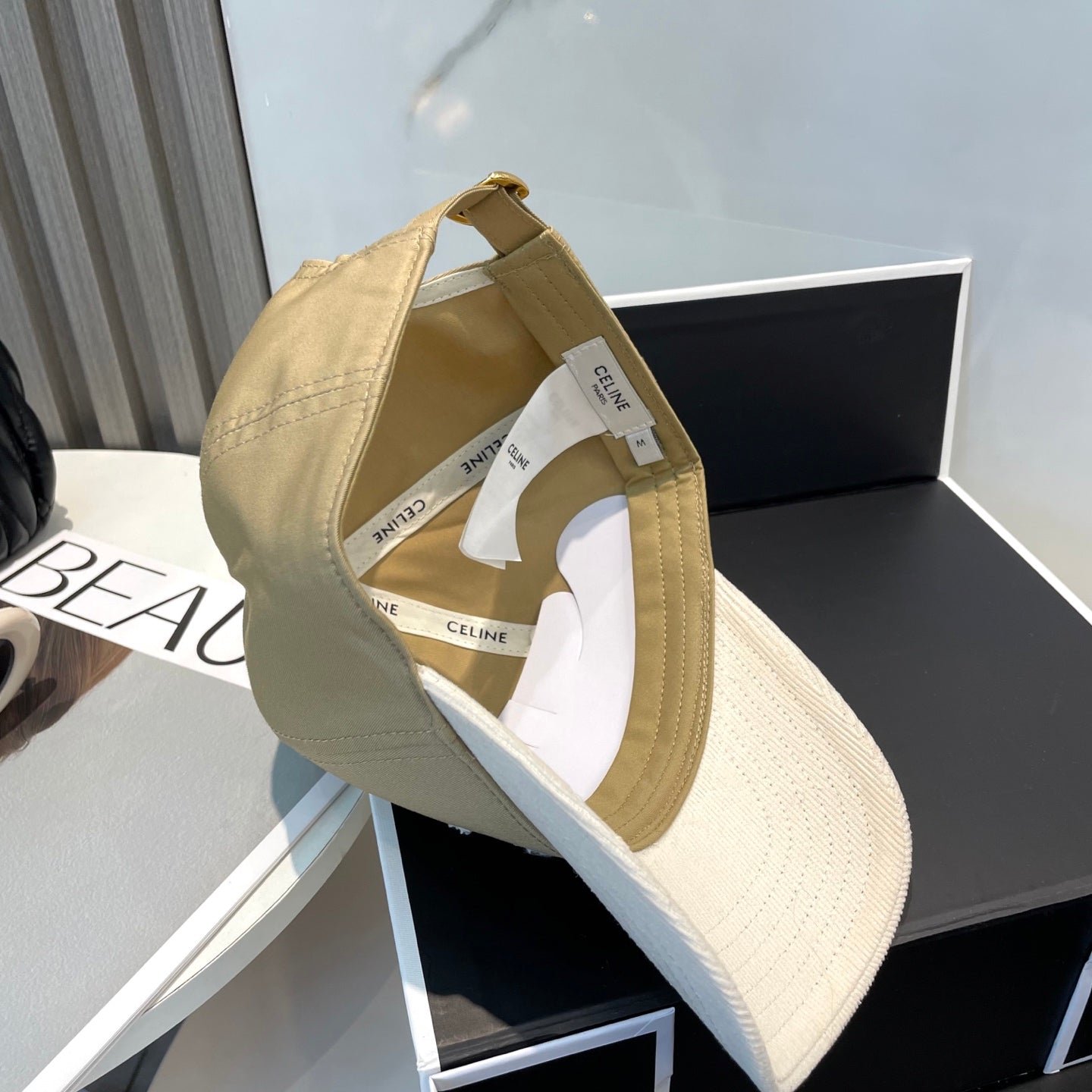 Celine C Logo Olive White Two-Tone Cap - Image 6